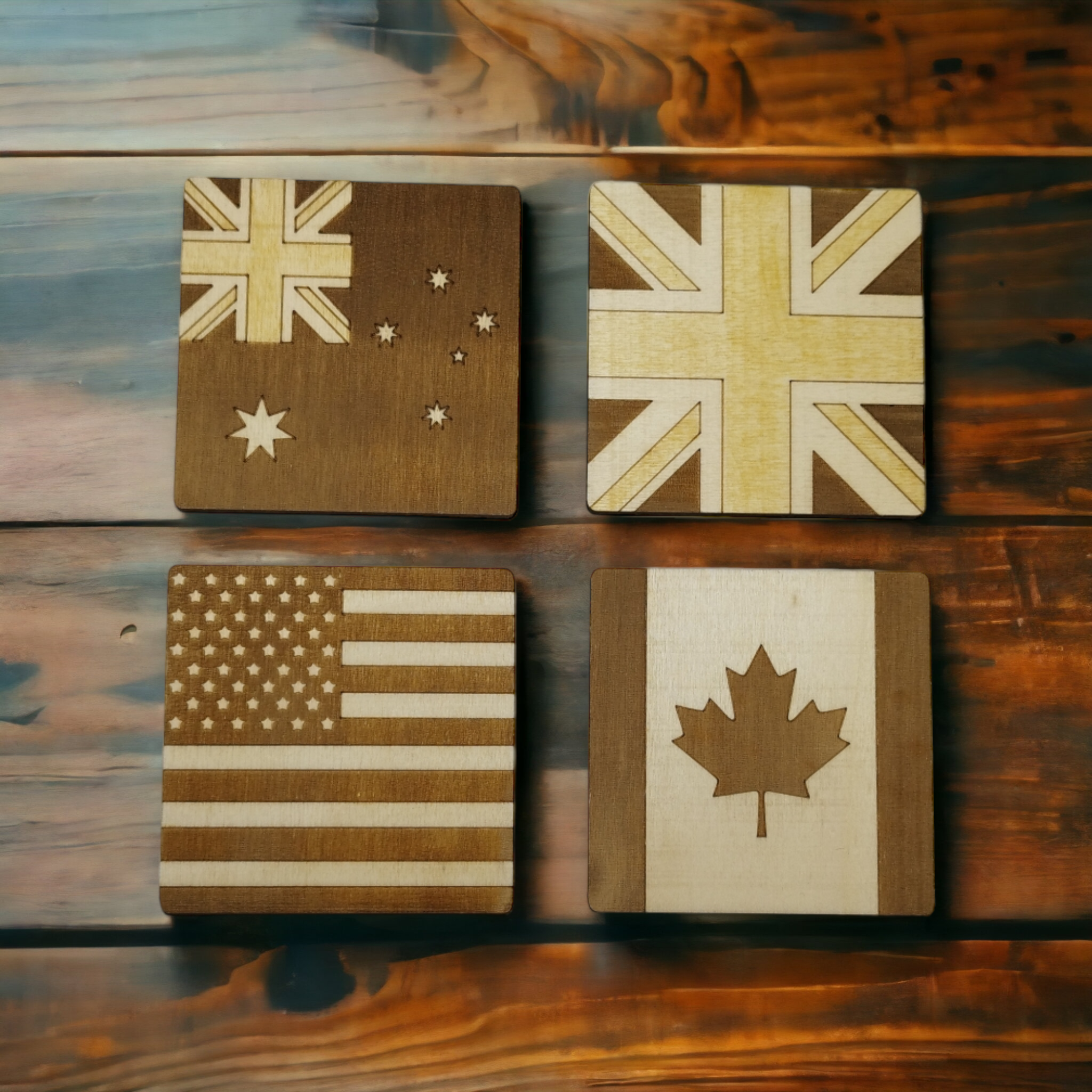 Flags Wooden Coasters - Handmade Gift - Housewarming - Wood Kitchenware-3
