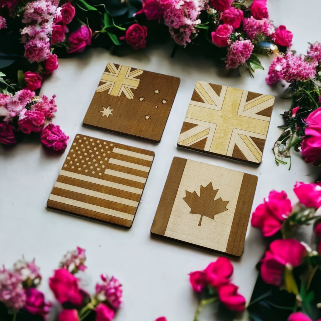 Flags Wooden Coasters - Handmade Gift - Housewarming - Wood Kitchenware-2