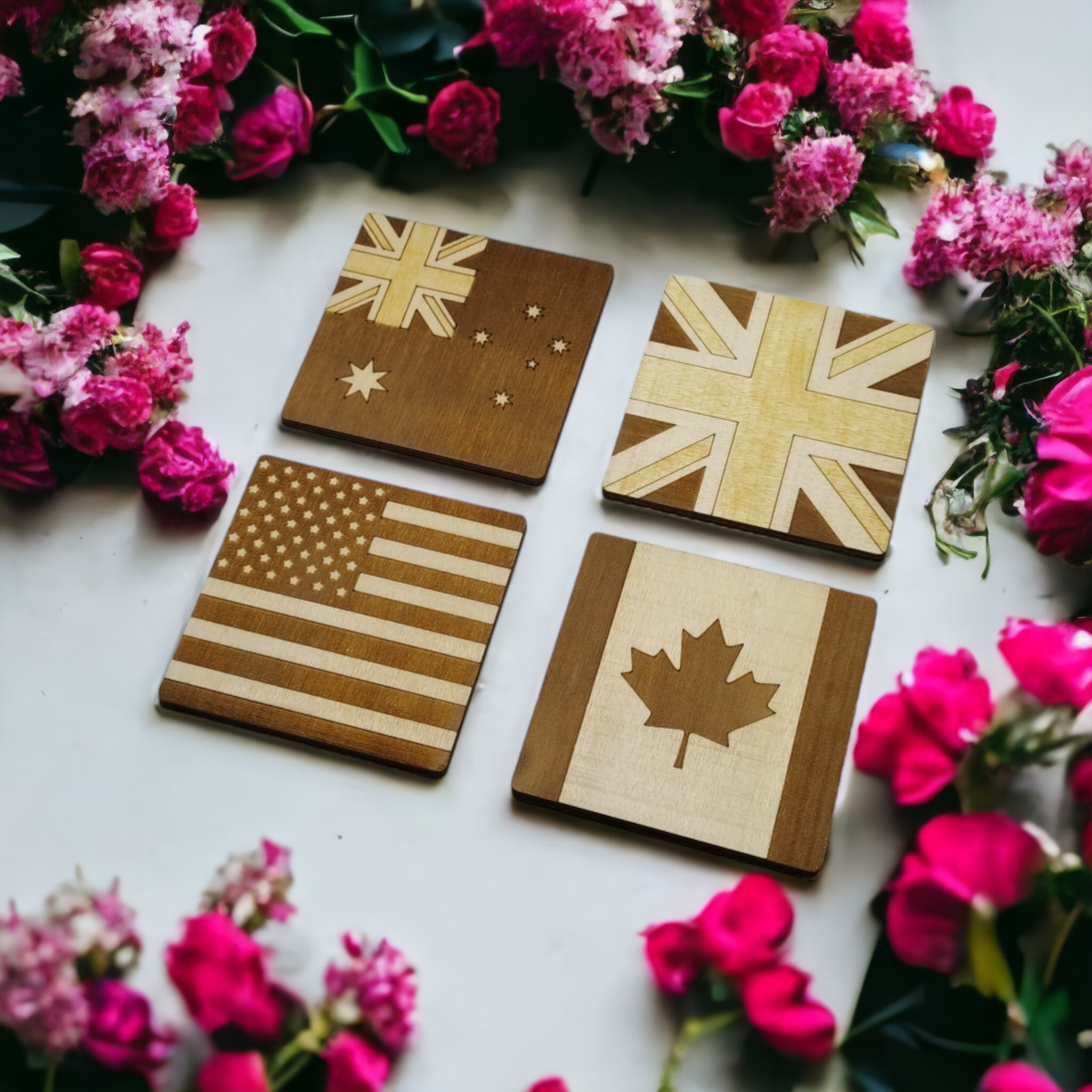 Flags Wooden Coasters - Handmade Gift - Housewarming - Wood Kitchenware-2