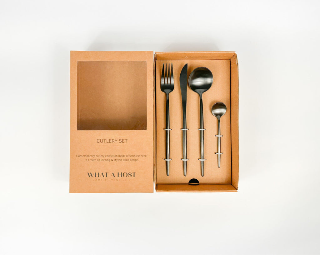 London Black Stainless Steel Cutlery Sets x16/24 pieces-1